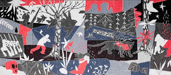 Yves Buffalo, sans titre, 2024, feutre et marqueur sur papier, 37,5 x 85 cm 